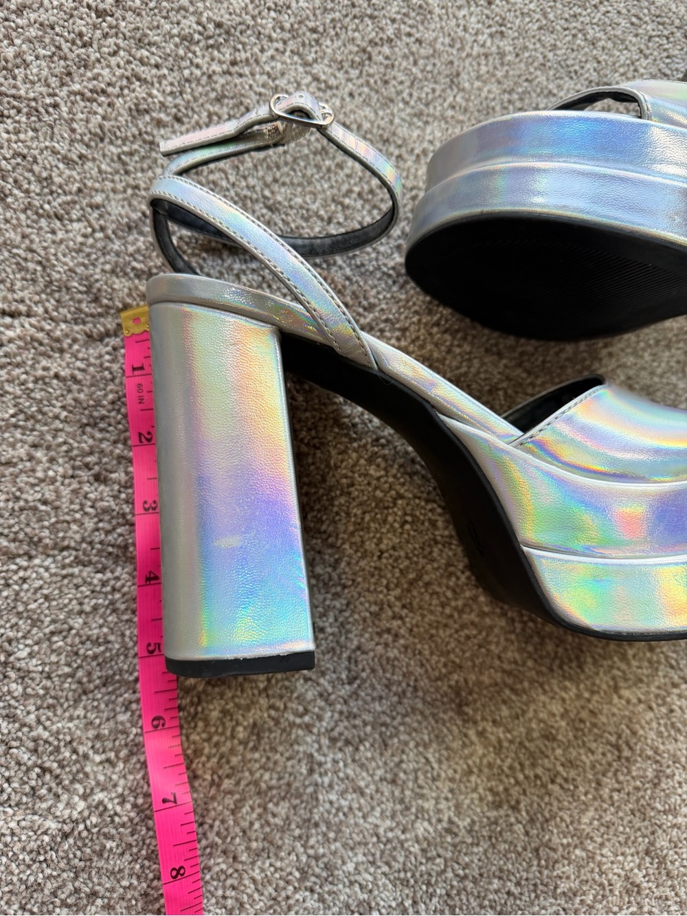 wild fable Iridescent Silver Metallic Holographic Platform Heel Sandals Y2K - Picture 11 of 13